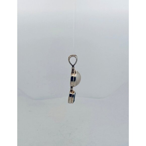 925 Sterling Silver Pearl & Blue Topaz Teardrop Pendant Vintage Estate Jewelry - Picture 2 of 9